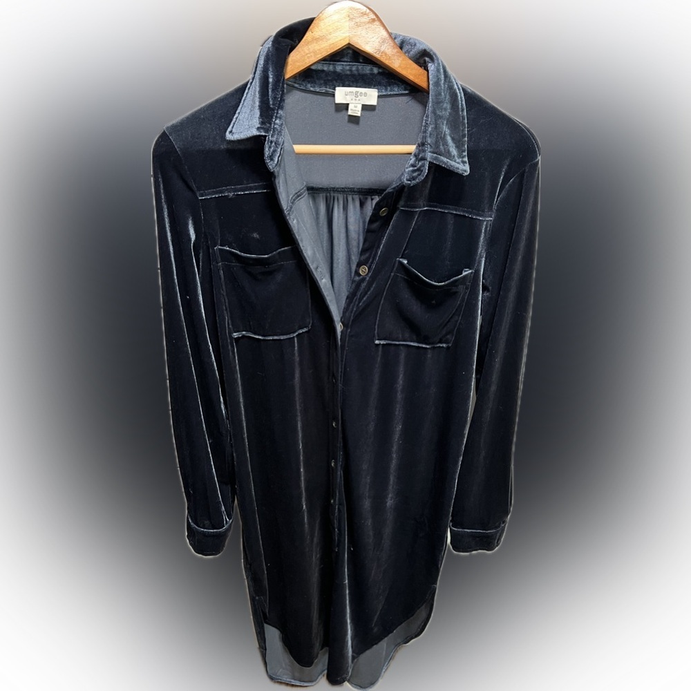 Umgee Texture Curved Hem Button Down Shirt Dress Duster